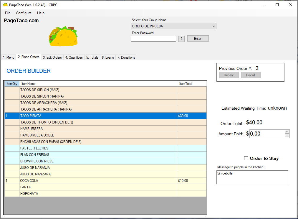 PAGOTACO Order Builder